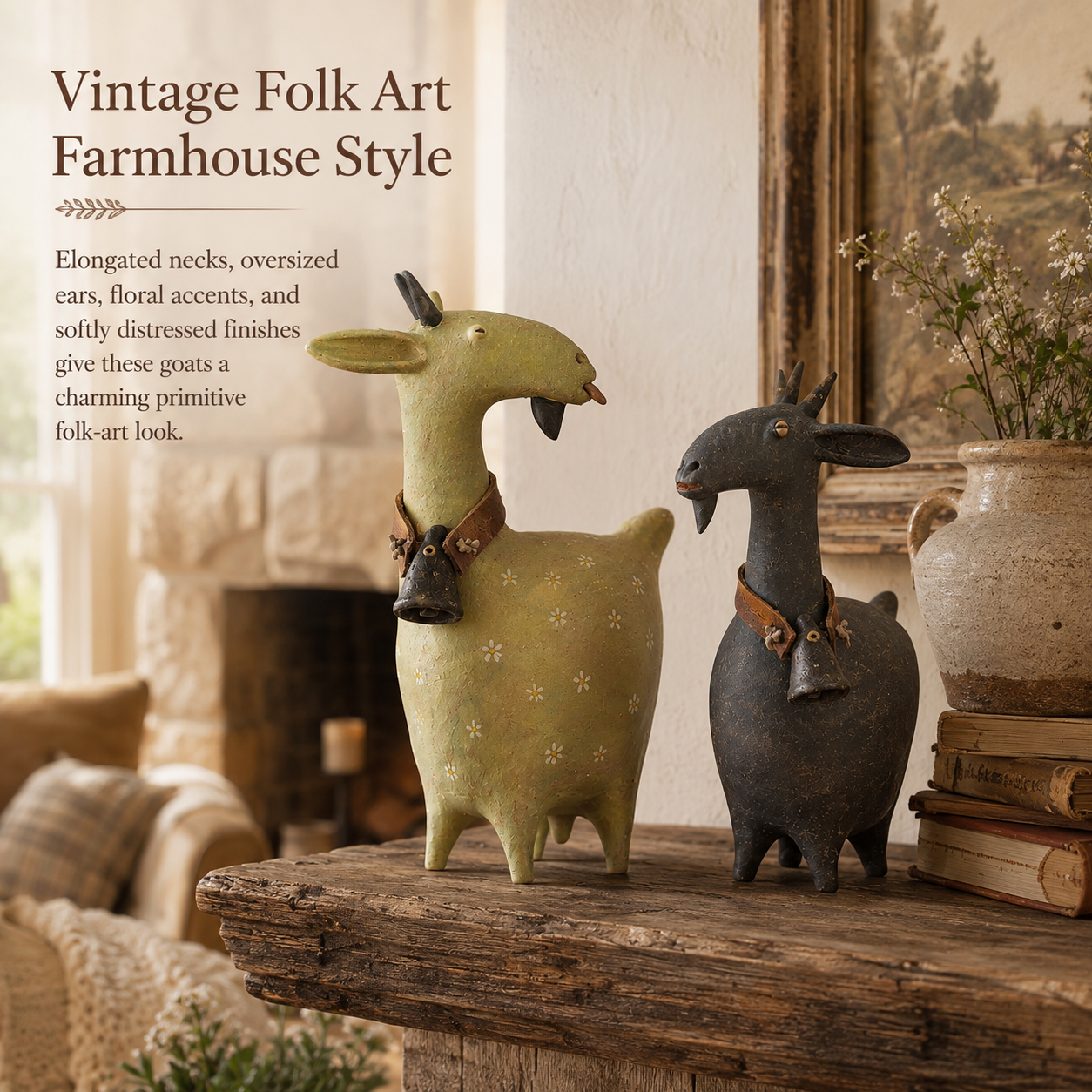 Whimsical Farmhouse Goat Figurines Set of 2