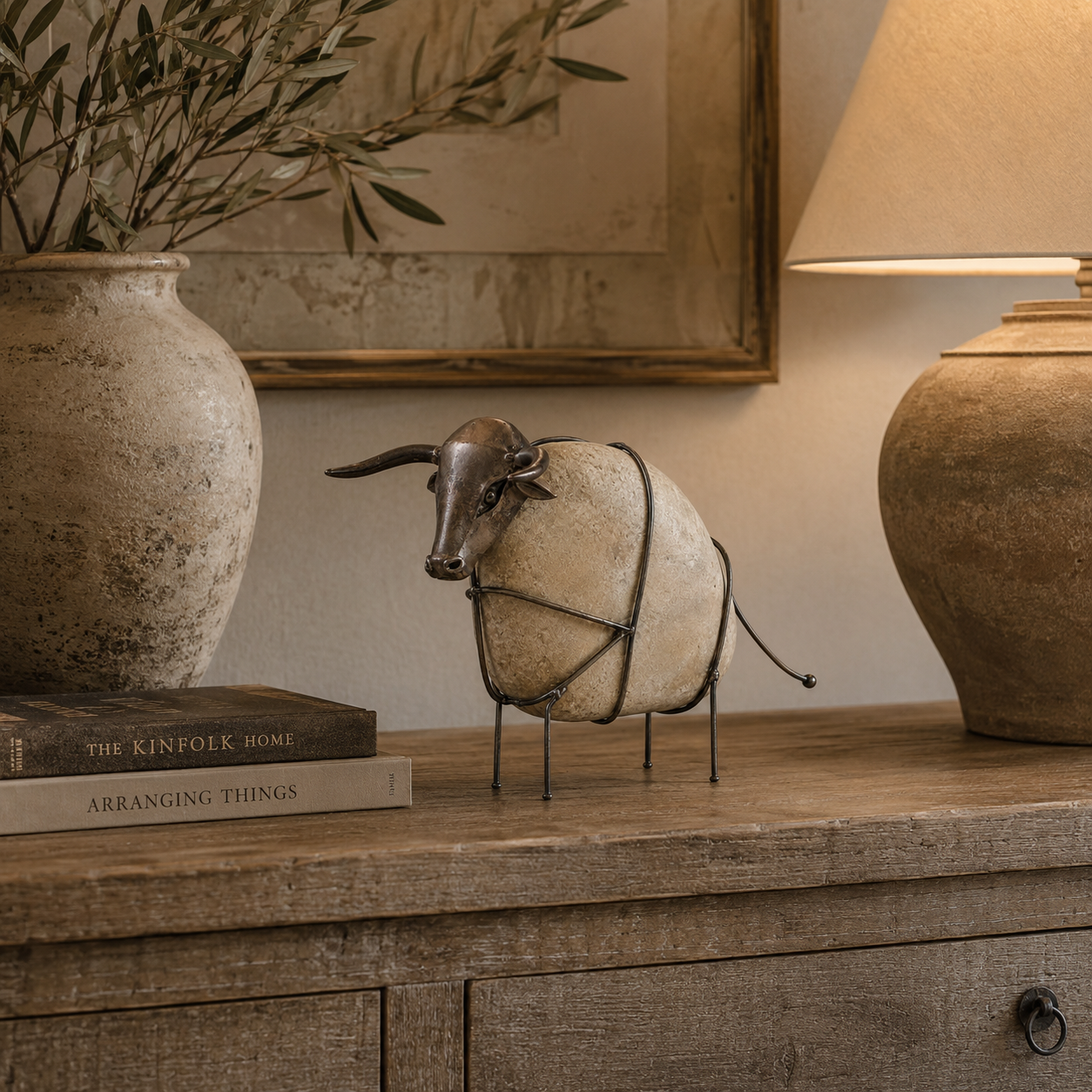 Vintage Stone-Look Bull Figurine