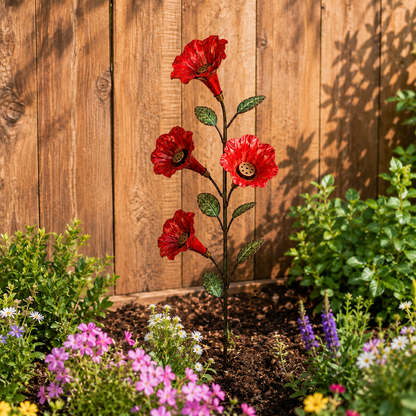 Vintage Red Flower Hummingbird Feeder Garden Stake