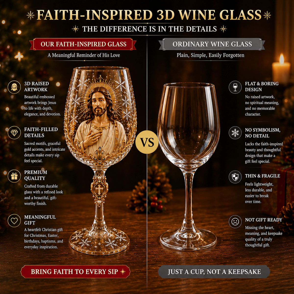 🎅 2026 Christmas Gift 50% Off ✝️Faith & Grace 3D Christian Wine Glass Set – Meaningful Faith Gift🎁