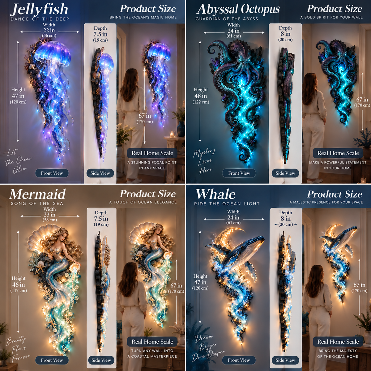 Ocean wall art day and night comparison
