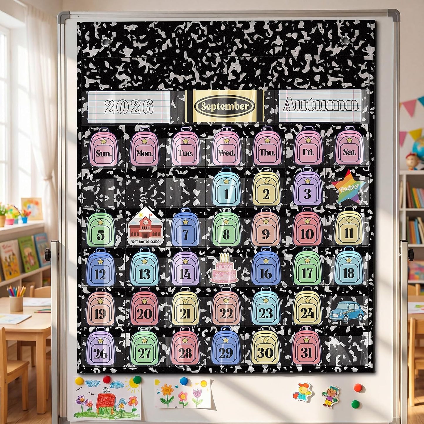 🍎📅 Back to School 2026-2028 Classroom Pencil Calendar Pocket Chart | Fun Learning Tool for Teachers
