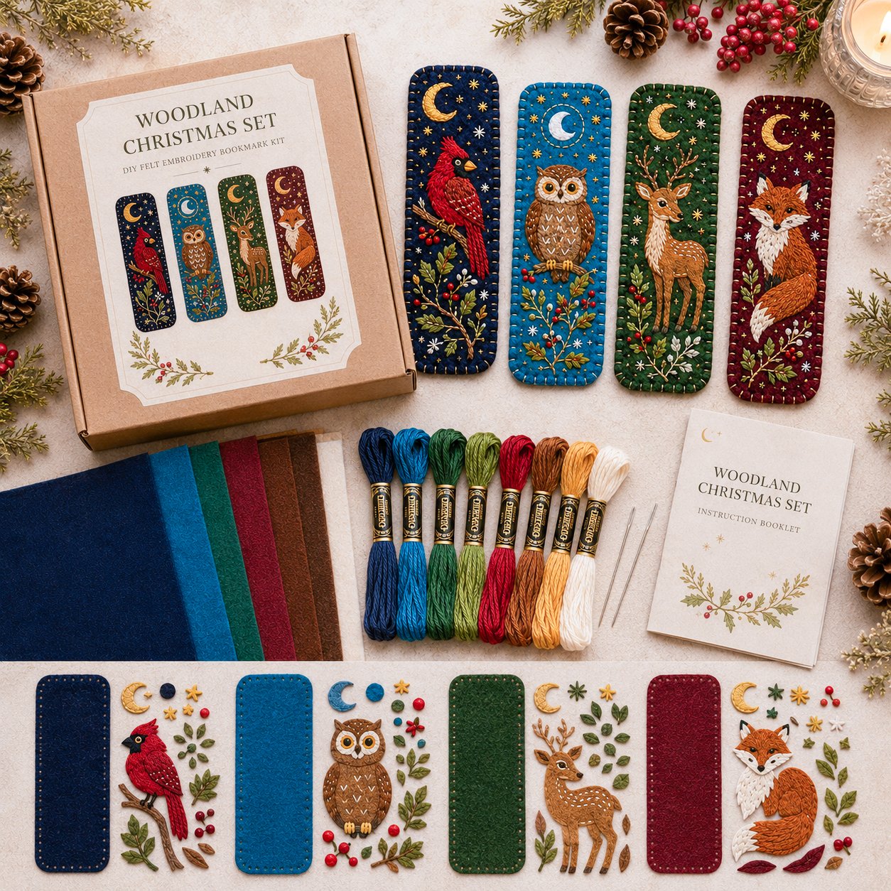 ⏳ Last Day 49% OFF – 🎄 DIY Felt Embroidery Bookmark Kit