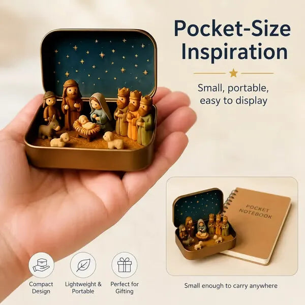 🔥Last Day 49% OFF - ✝️Religious Pocket-Size Mini Nativity Scene Set with Storage Box