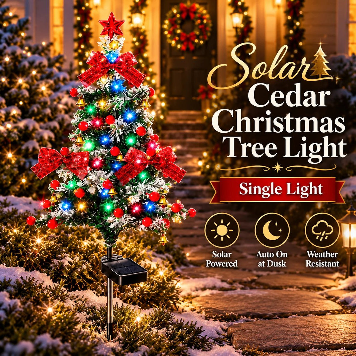 Solar Cedar Christmas Tree Lights| Festive Outdoor Holiday Decor