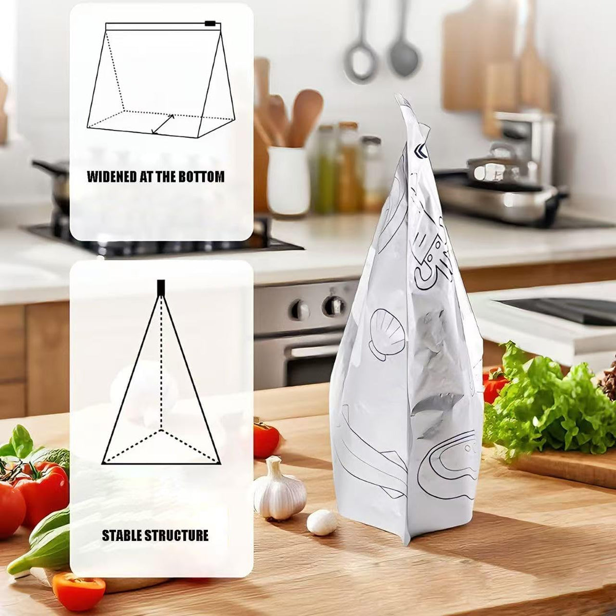 🛡️🥬 Reusable thickened upright aluminum foil sealing storage bags with labels