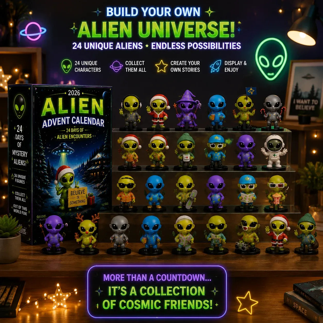 ⏳ Last Day 49% OFF – 👽 24 Days Of Alien Advent Calendar | 24 Unique No-Repeat Collectible Alien Characters for Space Lovers, Kids & Sci-Fi Fans 🚀