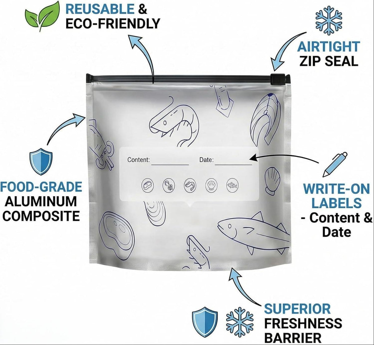 🛡️🥬 Reusable thickened upright aluminum foil sealing storage bags with labels
