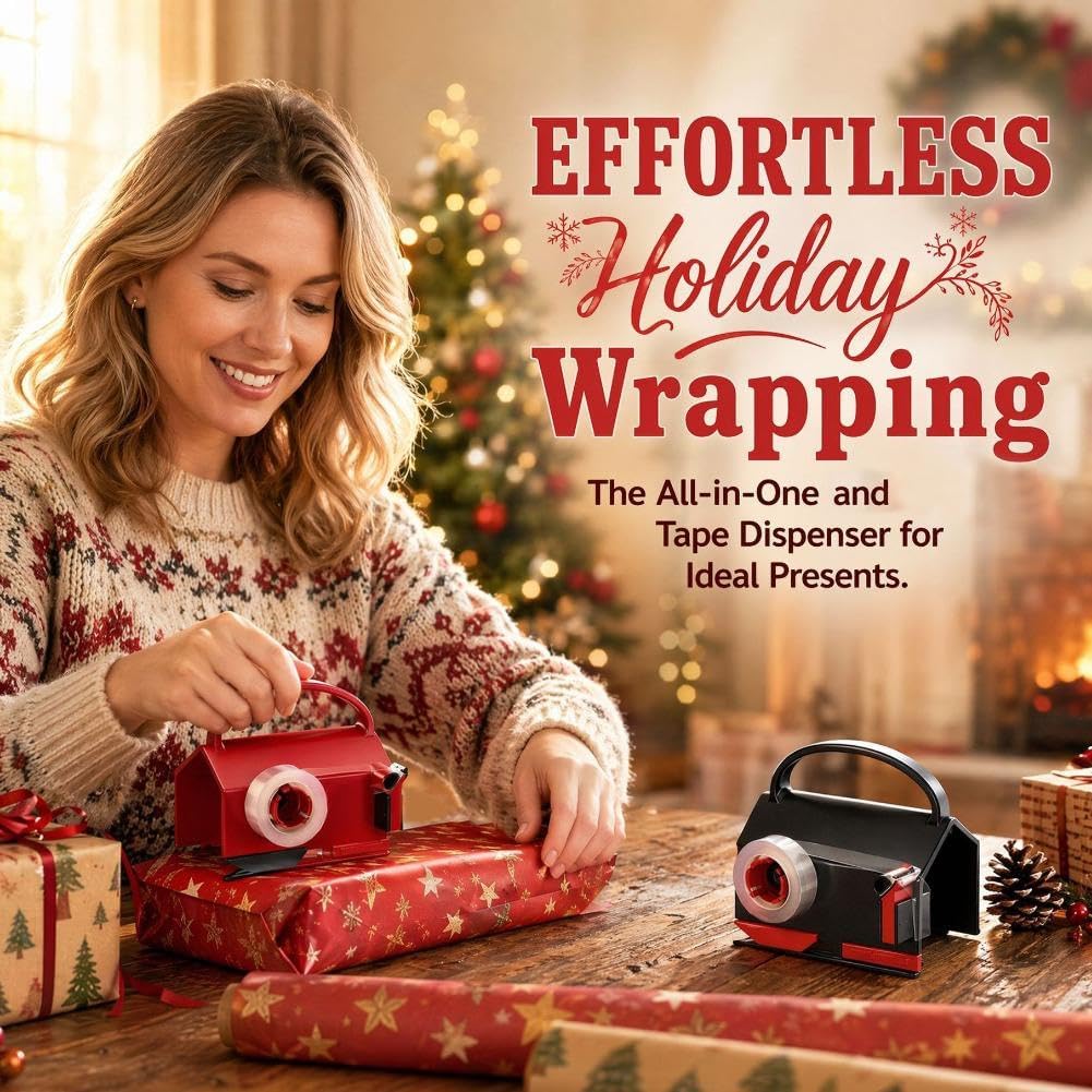 2-in-1 Wrapping Paper Cutter & Tape Dispenser for Any Diameter Paper Roll