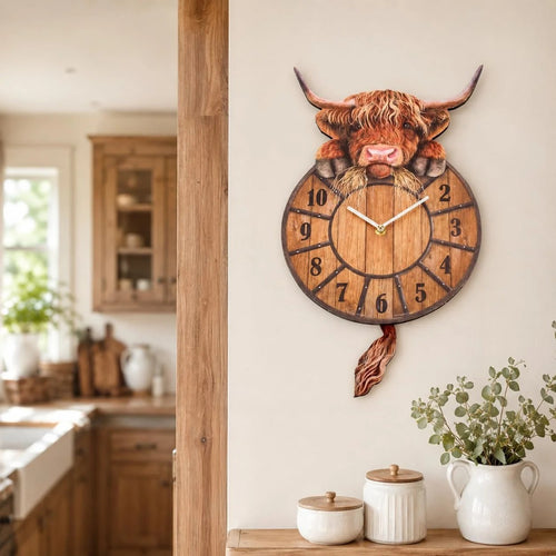 ⭐Swinging Tail Highland Cow Wall Clock