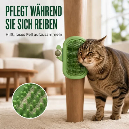 3-in-1-Eck-Massagebürste für Katzen | Wandmontierbare Kratz- und Massagehilfe mit Spielstab (mit Glöckchen) & optionalem Katzenminze-Ball