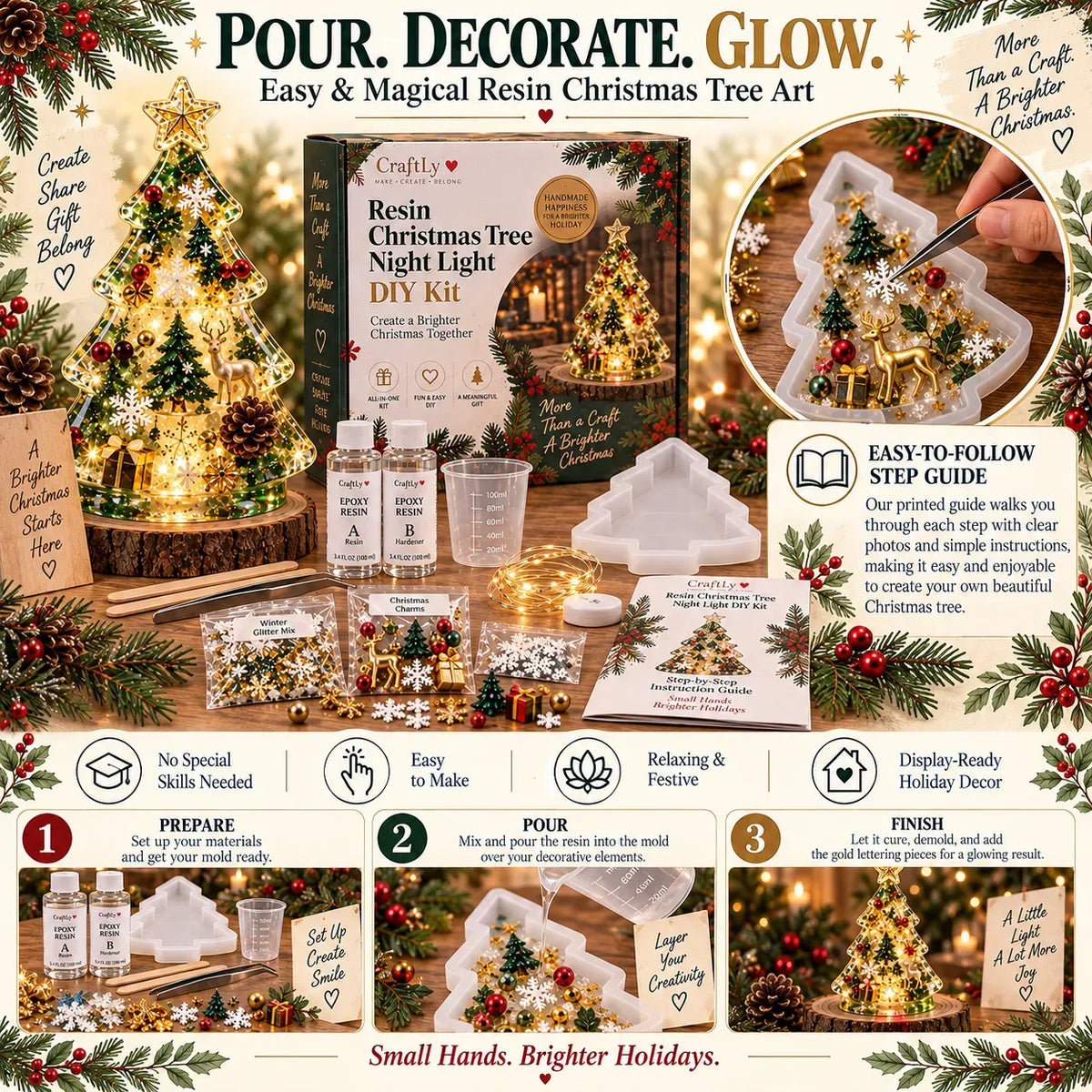 🎄✨ DIY Christmas Glow Tree – Beginner-Friendly Resin Craft Kit with Lights & Festive Decorations
