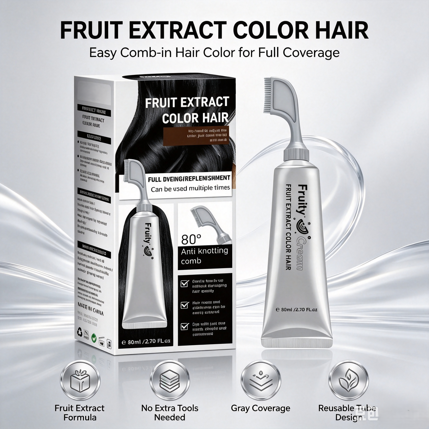 Fruit Extract Hair Dye Comb / Hair Dye Cream — Portable Home Use, Gentle Plant-Based Hair Dye, Reusable No Mix Hair Color✨