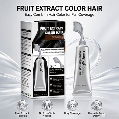 Fruit Extract Hair Dye Comb / Hair Dye Cream — Portable Home Use, Gentle Plant-Based Hair Dye, Reusable No Mix Hair Color✨