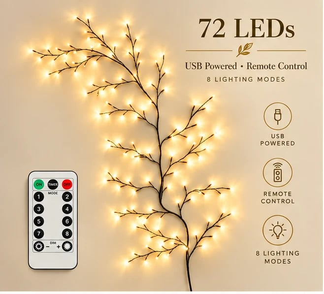 ✨ Flexible LED Branch Lights | Remote-Controlled Holiday Wall Decor(📦Buy 2 Free Shipping)