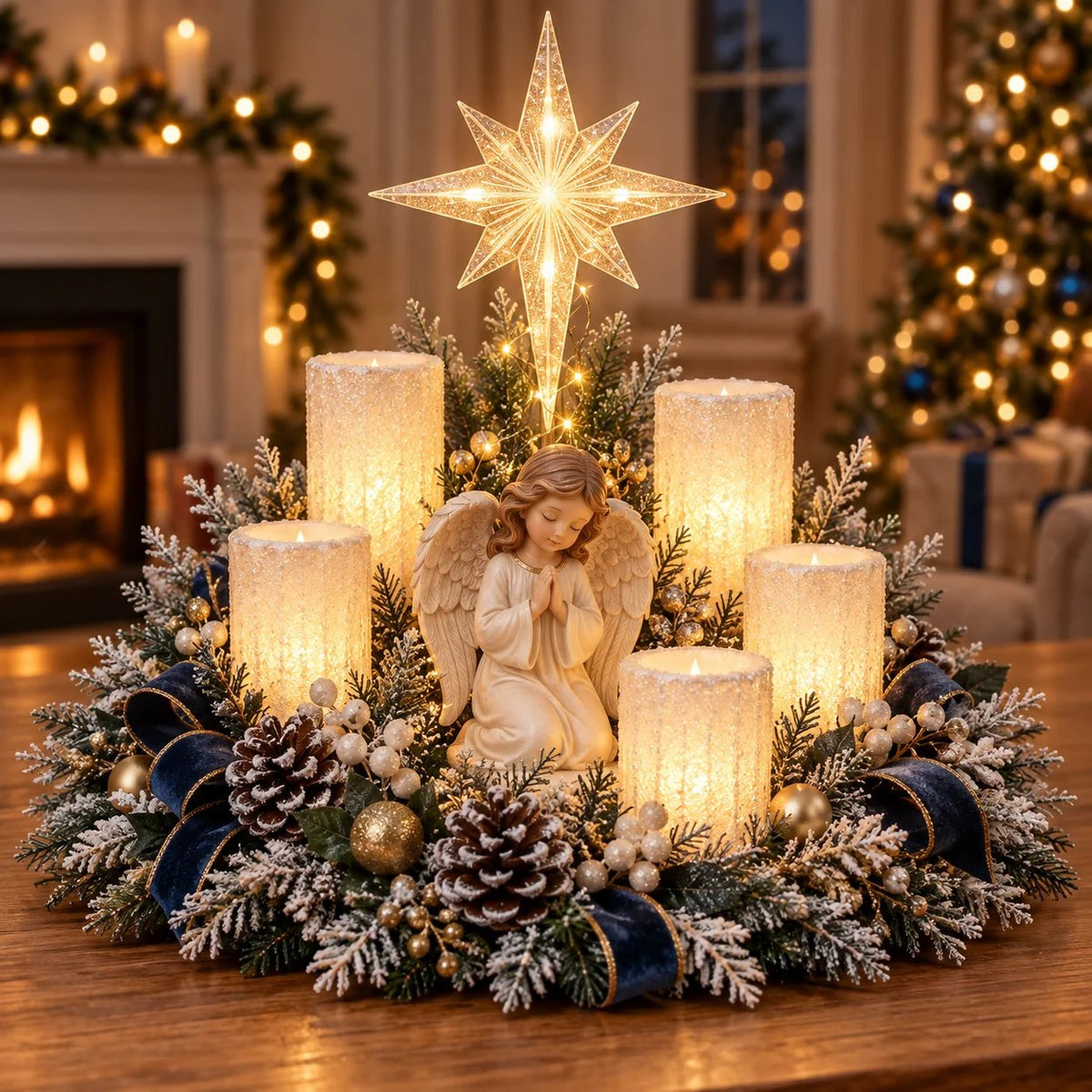 🎄 Glowing Christmas Centerpiece with Warm Flameless Candlelight ✨🕯️