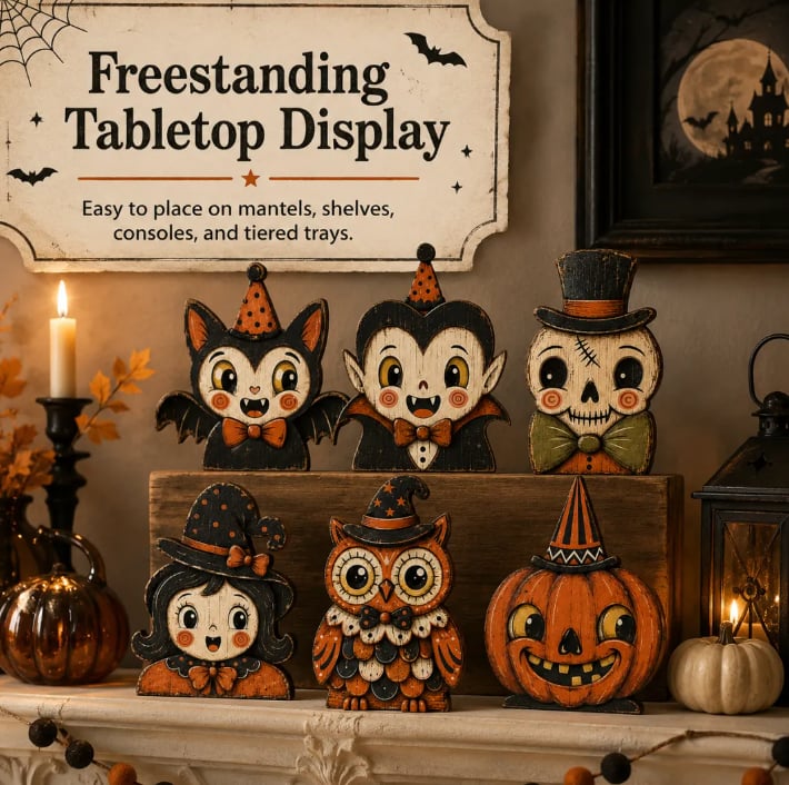 👻🎃 Vintage Wooden Halloween Table Decor