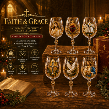 🎅 2026 Christmas Gift 50% Off ✝️Faith & Grace 3D Christian Wine Glass Set – Meaningful Faith Gift🎁