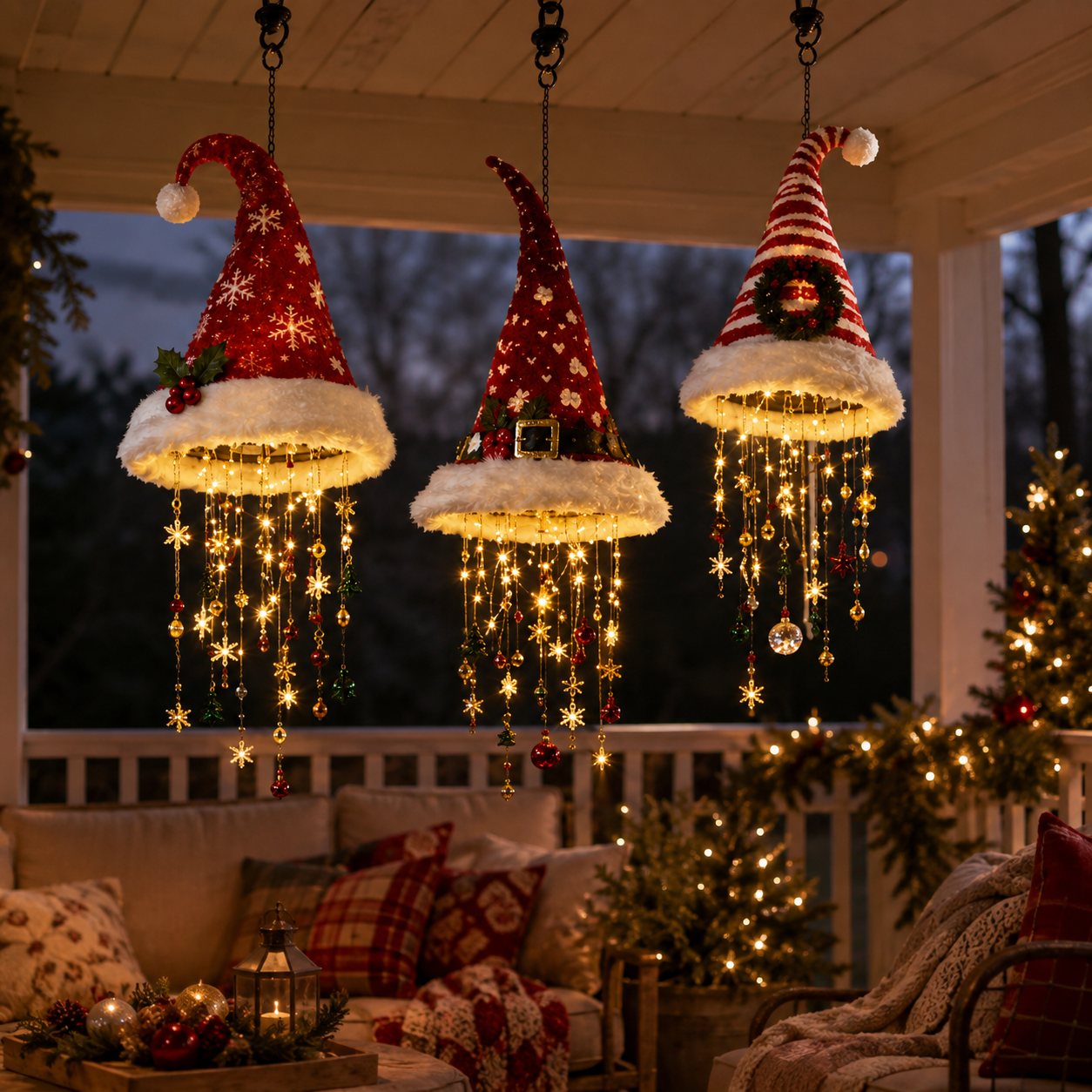 🎅 Lighted Santa Hat Hanging Chandelier 🎄