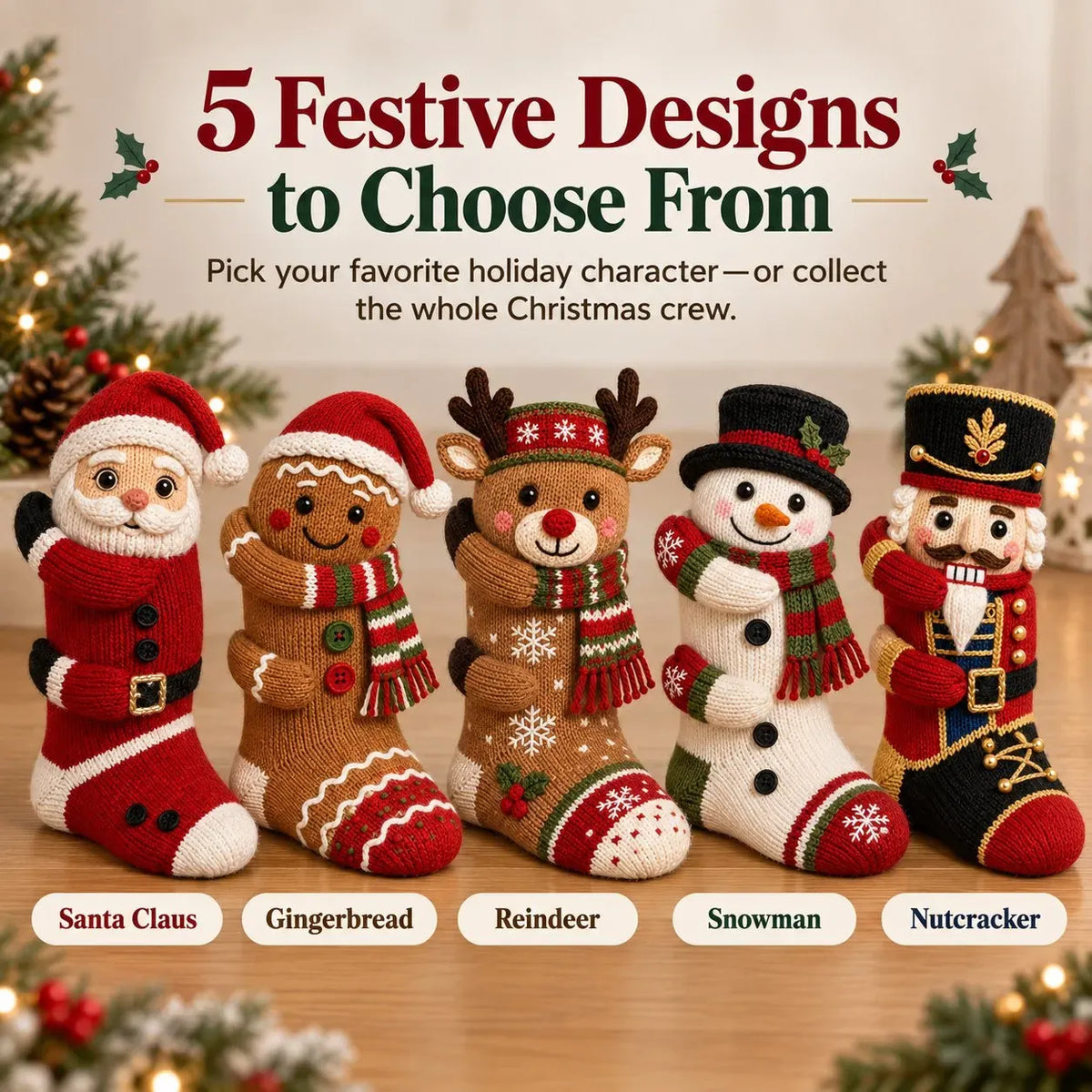 ⏳ Last Day 49% OFF – 🧦 3D Hugging Christmas Socks | 5 Festive Character Styles with Cute Wraparound Arms for Cozy Holiday Wear 🎄