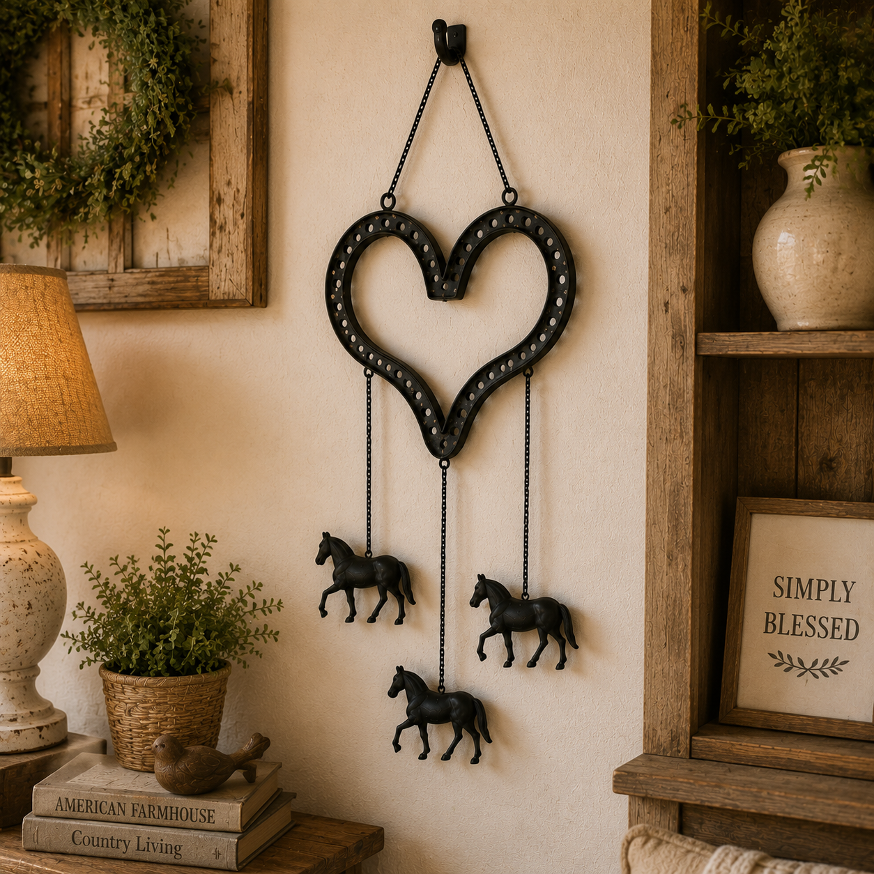 Rustic Heart Horse Hanging Decor