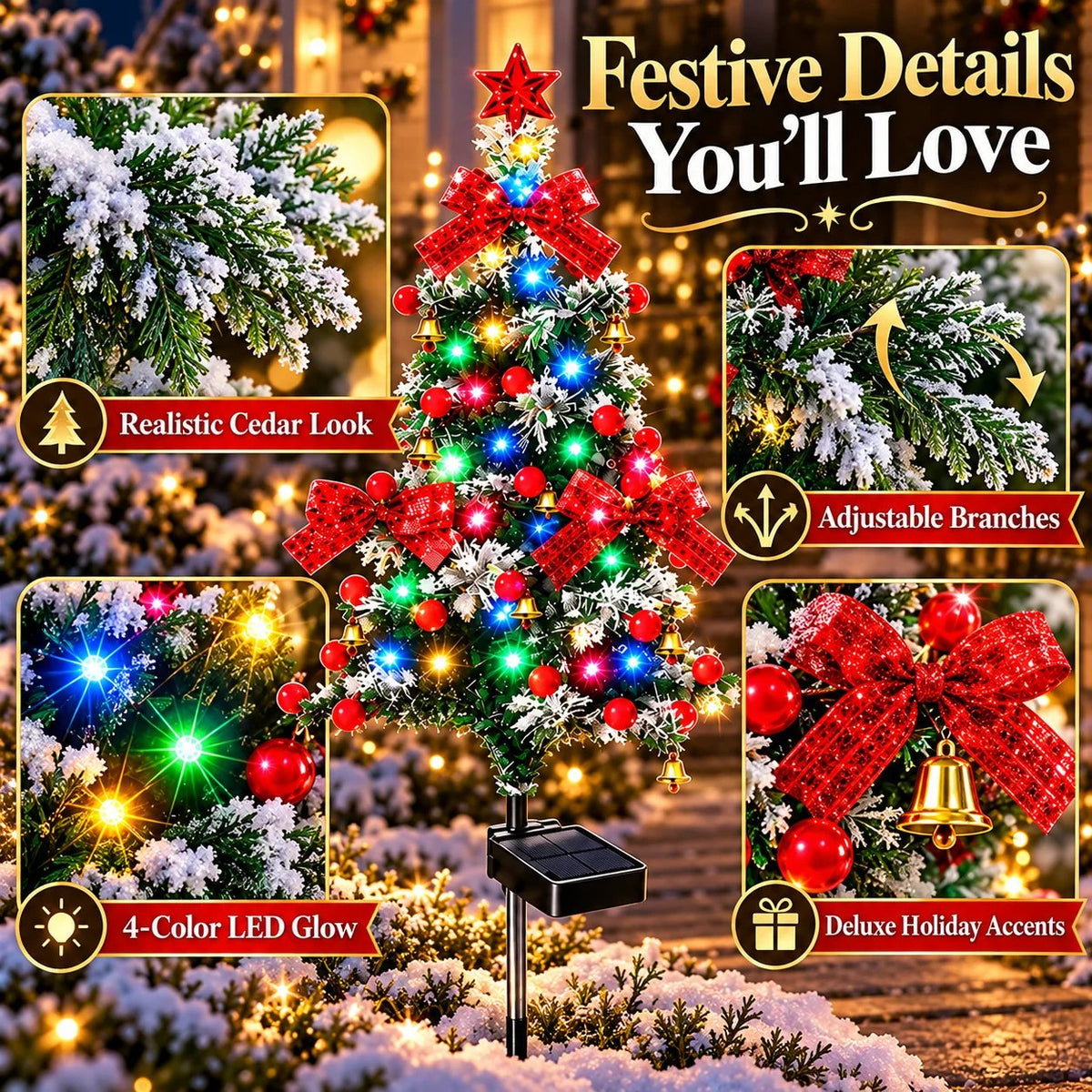 Solar Cedar Christmas Tree Lights| Festive Outdoor Holiday Decor