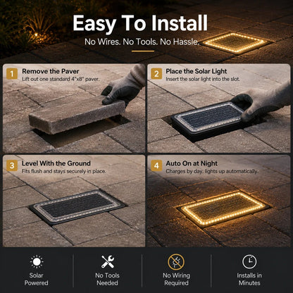 ⭐☀️ Solar Paver Lights 4'×8' – Warm White Recessed Ground Lights for Driveways, Walkways & Patios