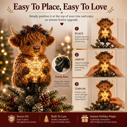 🎄Illuminated tree topper “Baby Highland cow with star”✨