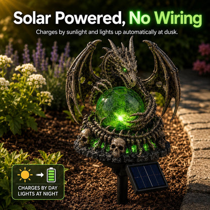 🐉💀 Solar Dragon Skull Crystal Orb Garden Light