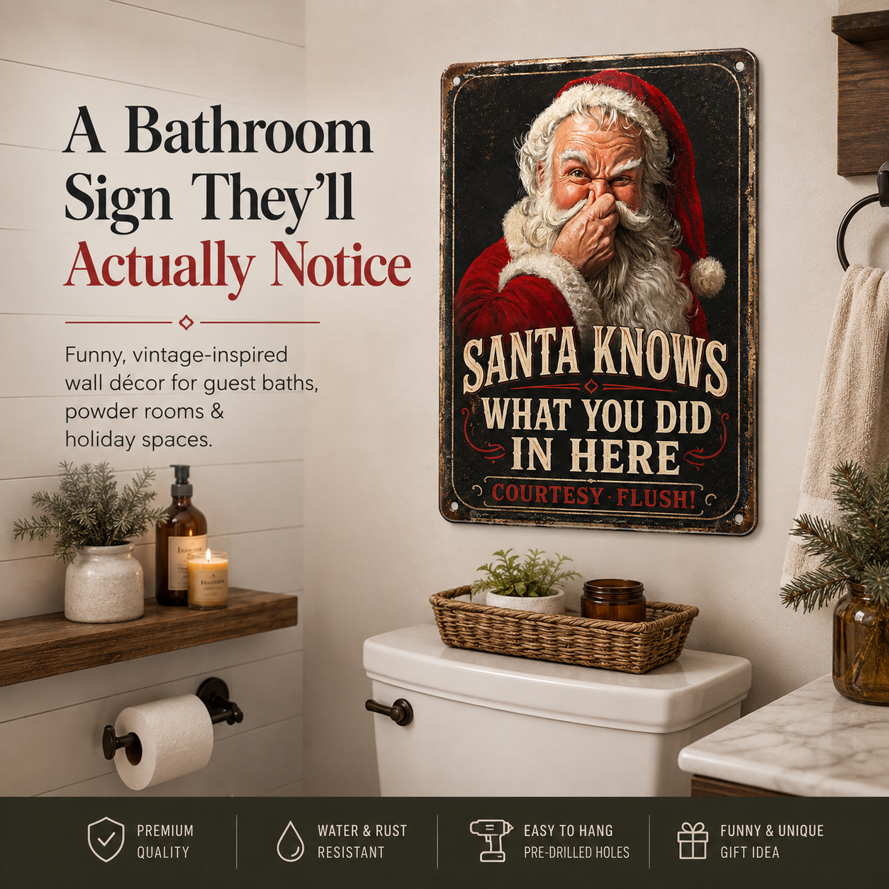 🎅🚽Santa Knows Funny Bathroom Sign