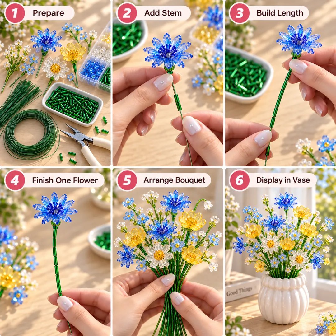 DIY Beaded Wildflower Bouquet Kit – Handmade Crystal Flower Craft Set