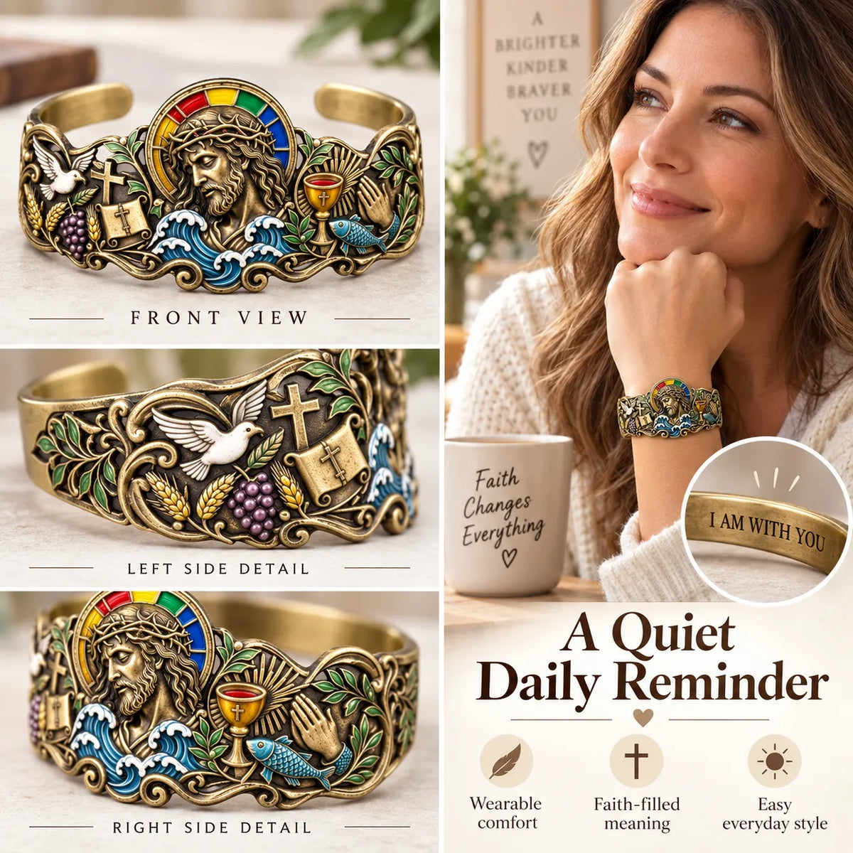 ✝️🙏 Walk by Faith Scripture Cuff – Vintage-Inspired Christian Bracelet with a Meaningful Message