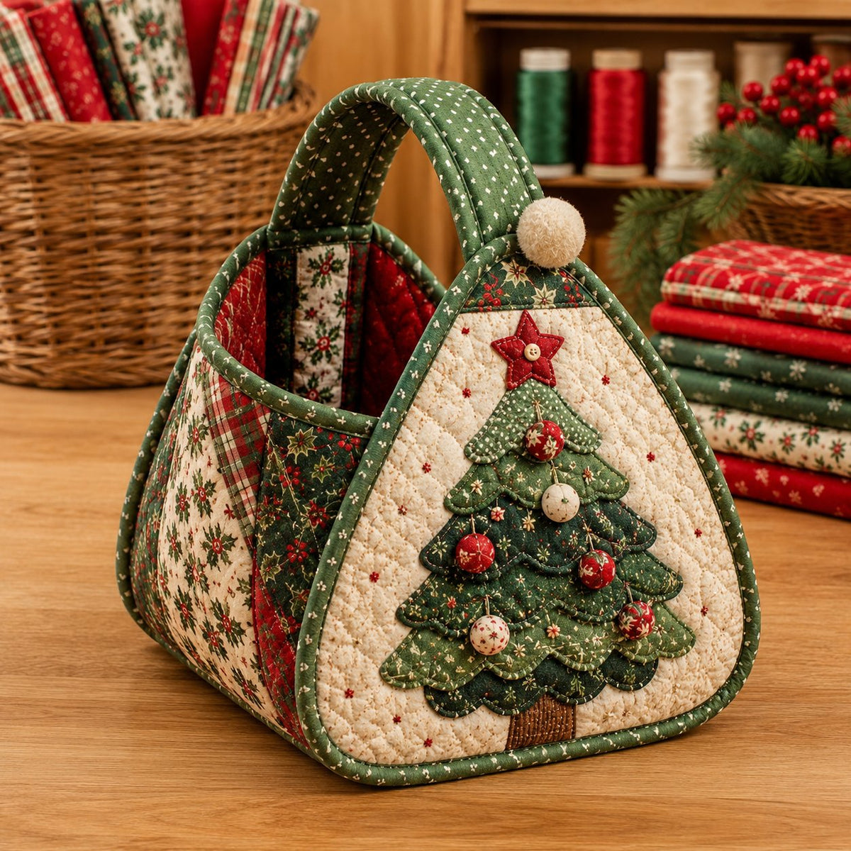 🎄🧺 Cozy Christmas Quilted Basket – DIY Sewing Project or Ready-Made Holiday Storage