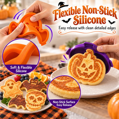 🎃🍳 Spooky Breakfast Shape Set – 4 Reusable Molds for Pancakes, Eggs & Halloween Fun