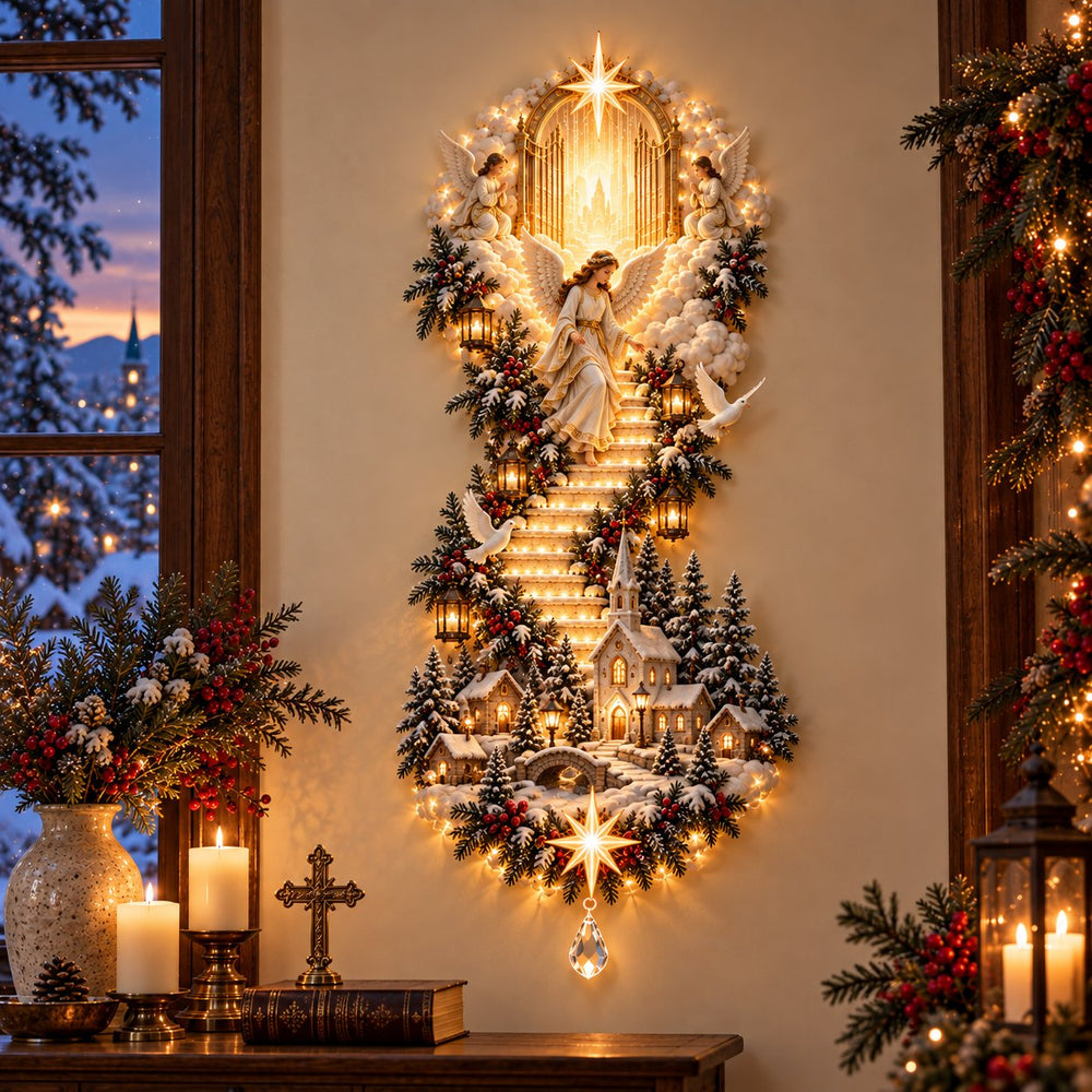 Customer-style daytime wall display of Nativity decoration with lights off