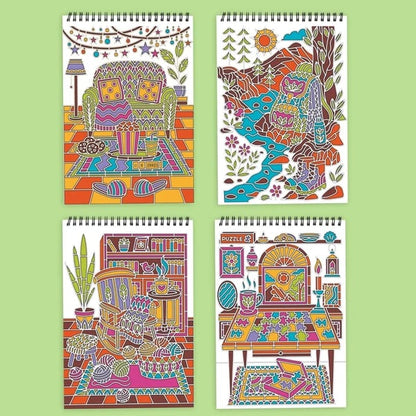 🌿 Trace-By-Groove Guided Flow Art Coloring Pad with Double-Sided Markers 🎨