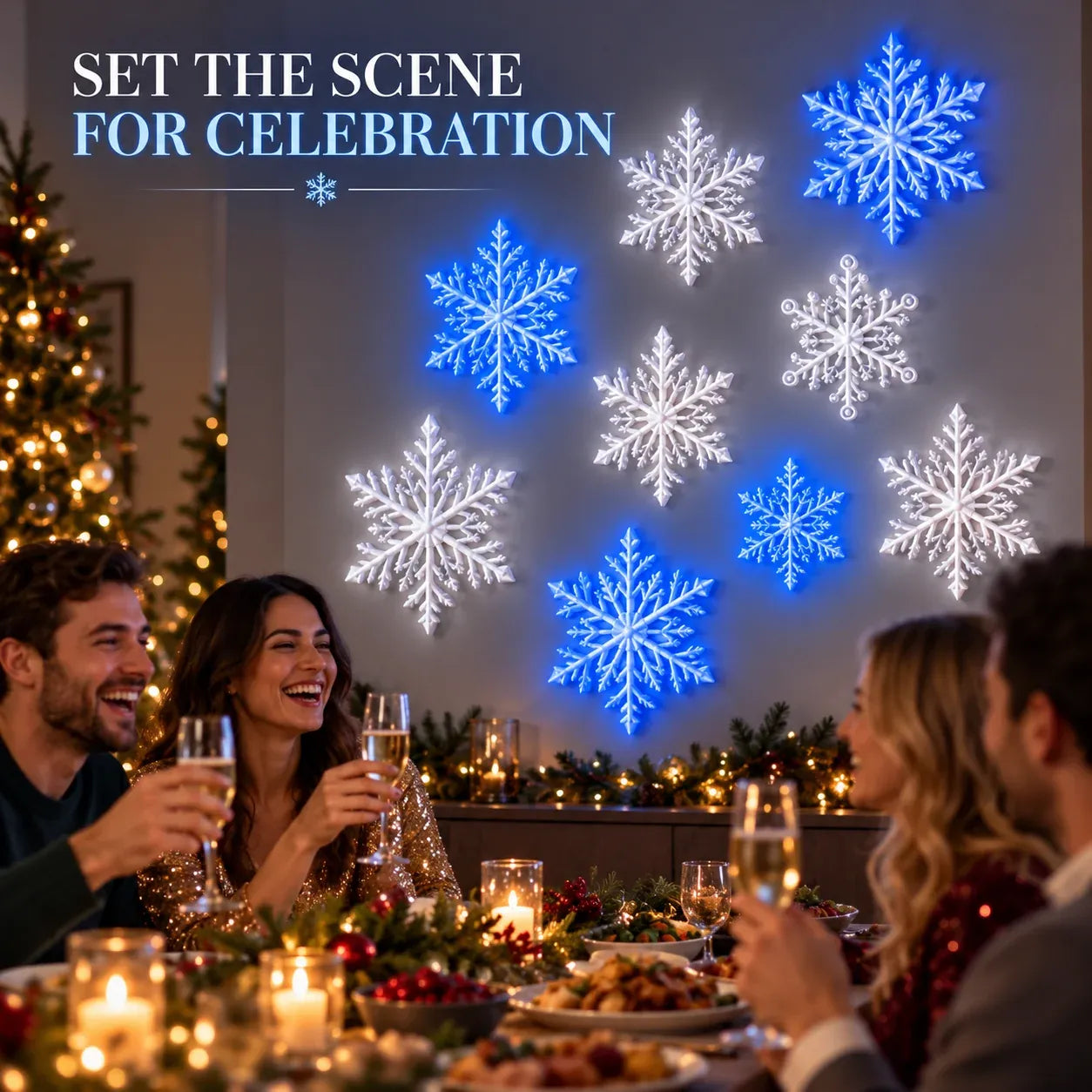 ⏳ Last Day 49% OFF – ❄️ LED Snowflake Wall Lights | 3D Christmas Snowflake Décor with Blue & White Glow, Remote Control & Magical Indoor Holiday Atmosphere ✨