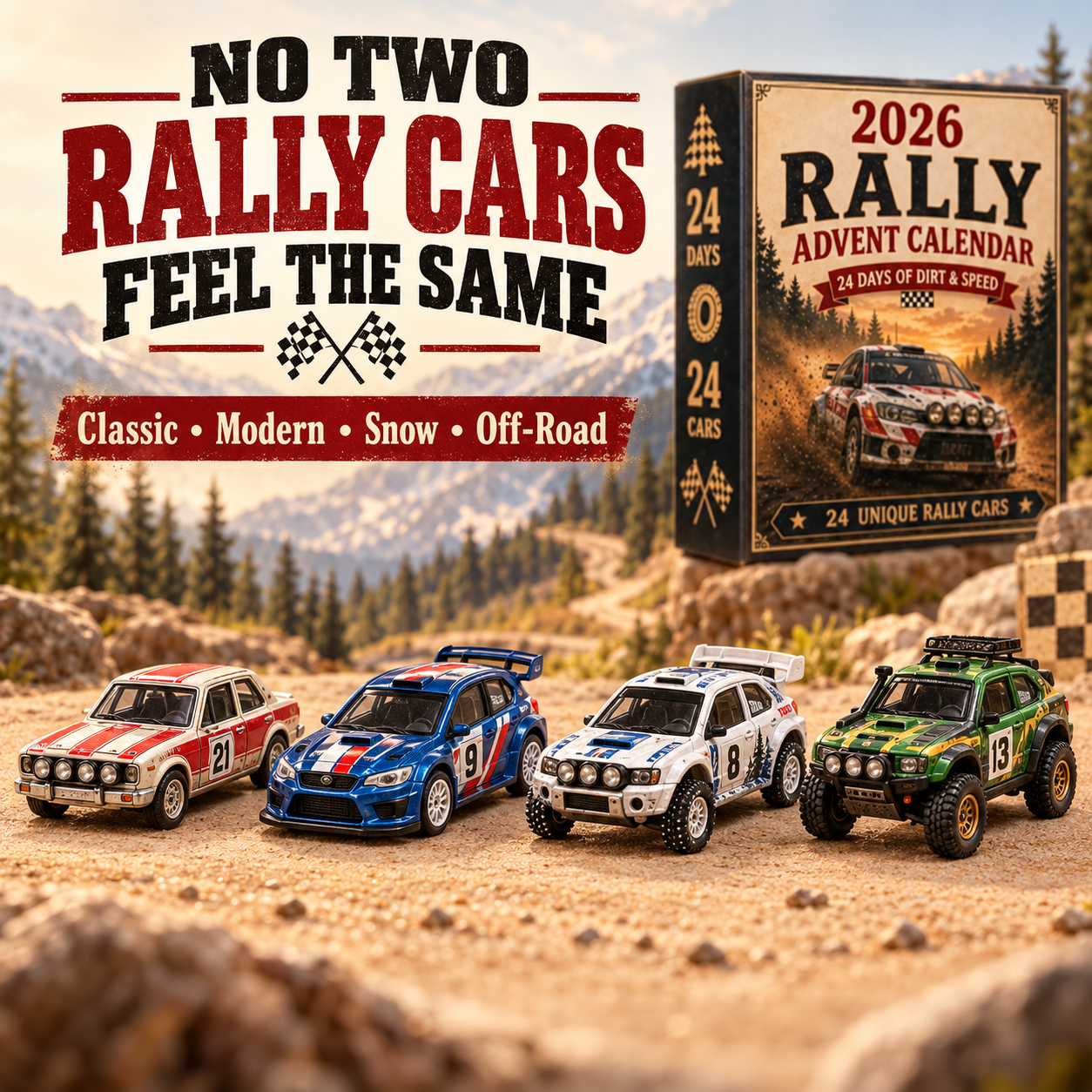 🏎️ 2026 Rally Racing Advent Calendar – 24 Days of Dirt & Speed, 24 Collectible Rally Cars