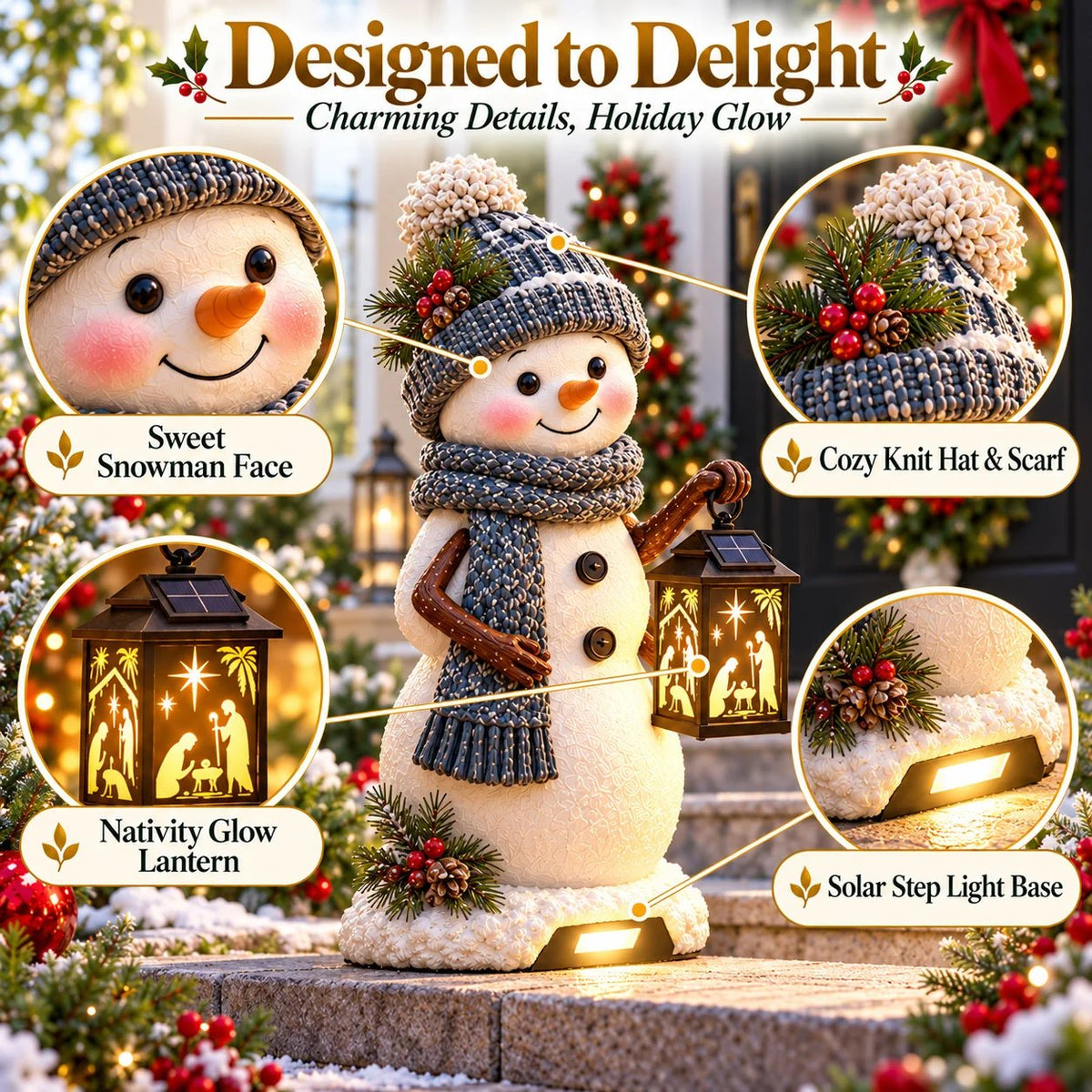 ⛄️🎄Snowman Nativity Glow™ – Solarbetriebene Weihnachts-Stufenleuchte mit Projektion der Heiligen Familie🌙