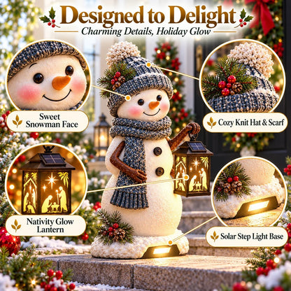 ⛄️🎄Snowman Nativity Glow™ – Solarbetriebene Weihnachts-Stufenleuchte mit Projektion der Heiligen Familie🌙