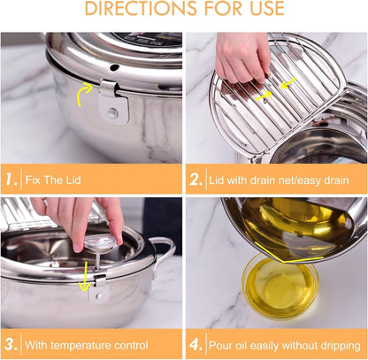 🍤🌡️ Japanese-Style Frying Pot – 304 Stainless Steel with Thermometer & Draining Basket