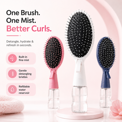 💦🪮 2-in-1 Mist & Style Detangling Brush – Refillable Curl Refresh Hair Tool