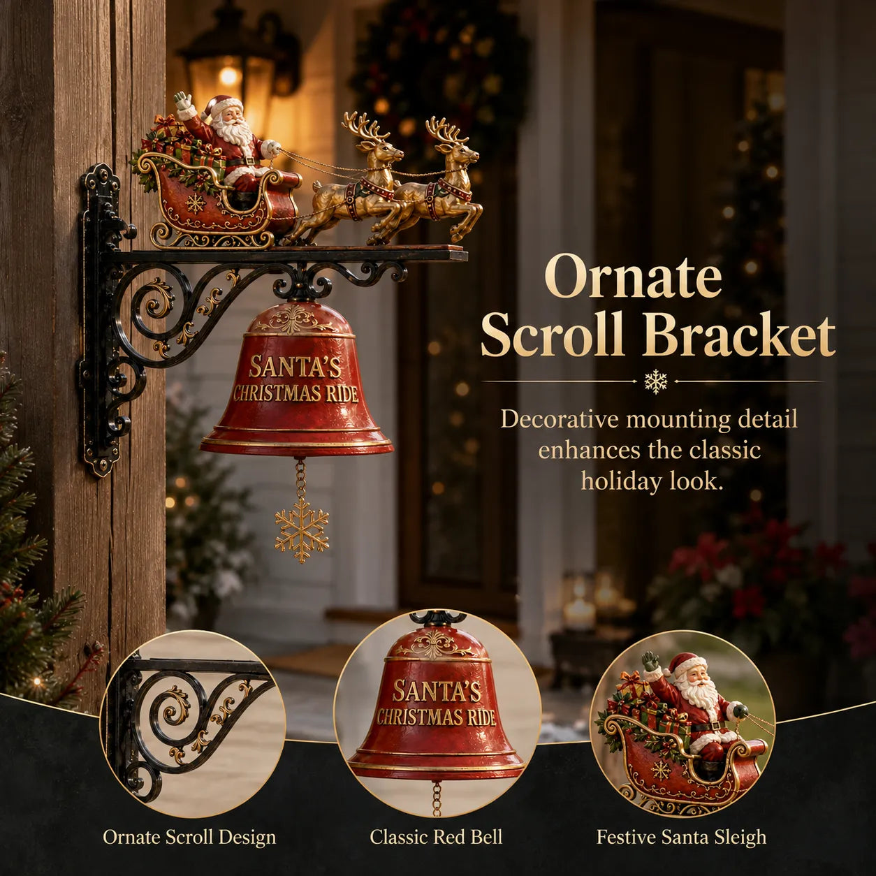 🎅🎄Santa Sleigh with Reindeer & Bell | 3D Christmas Outdoor Decoration