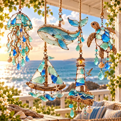 🌊✨ Sea Glass Coastal Charms™ – Handcrafted Ocean Suncatcher Hanging Ornament Collection