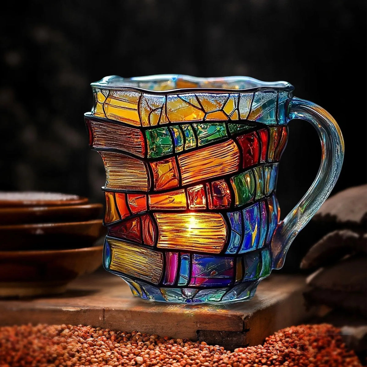 Detailed colorful book stack mug