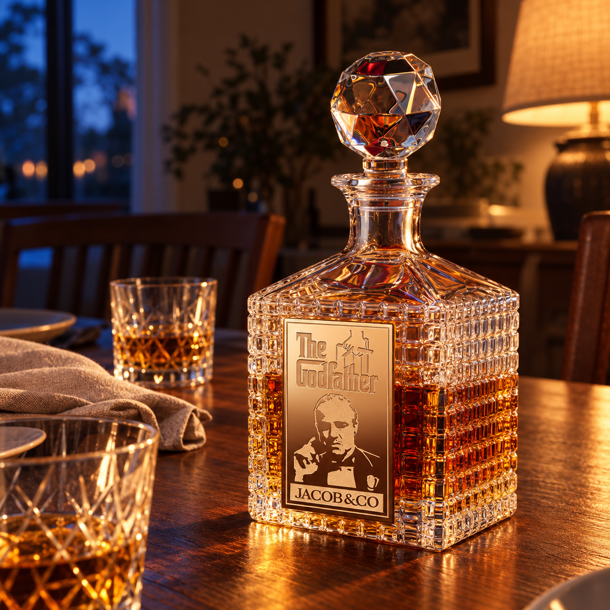 🥃 The Godfather-Inspired Whiskey Decanter | Faceted Stopper, Gold-Tone Details & Classic Cinema Style 🎬