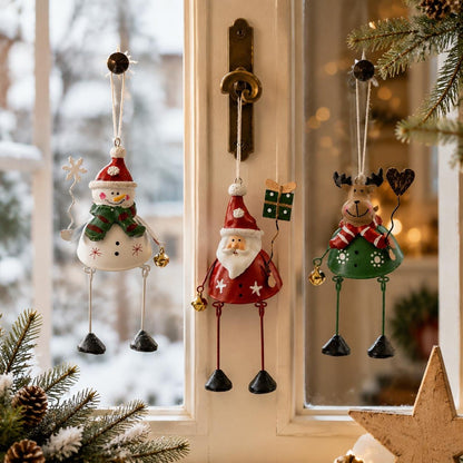 🌲✨ Hand-Painted Metal Dangling Leg Christmas Ornaments