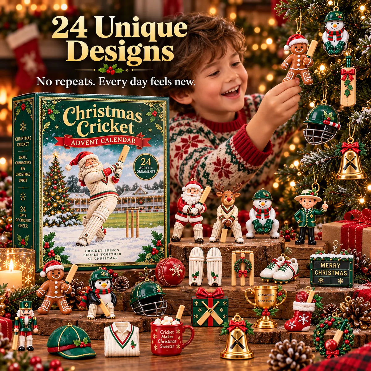 🏏🎄Christmas Cricket Advent Calendar 2026 - 24-Day Festive Countdown, Acrylic Charms Blind Box - Gift For Cricket Lovers