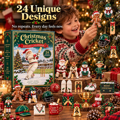 🏏🎄Christmas Cricket Advent Calendar 2026 - 24-Day Festive Countdown, Acrylic Charms Blind Box - Gift For Cricket Lovers