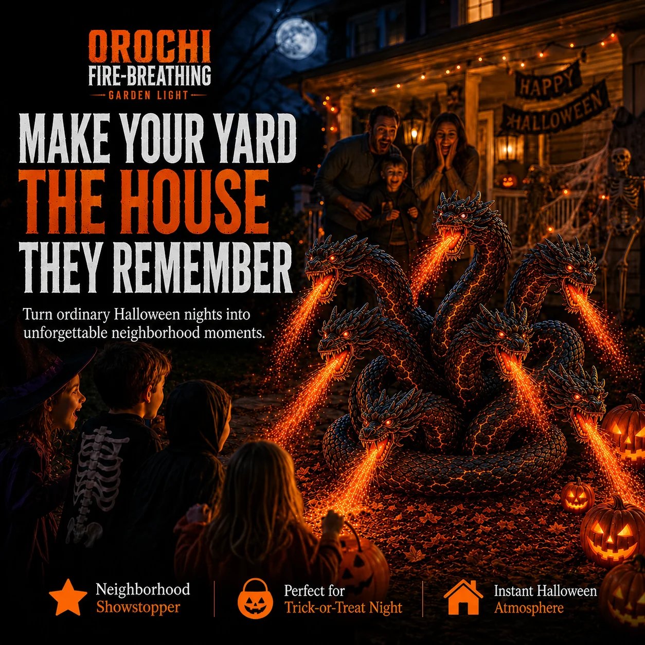 🔥HOT SALE🔥🎃 Fire-Breathing Orochi Solar Garden Light – Epic Multi-Headed Dragon Halloween Decor